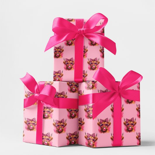 Rosa Bubble Gum Highland Cow Geschenkpapier