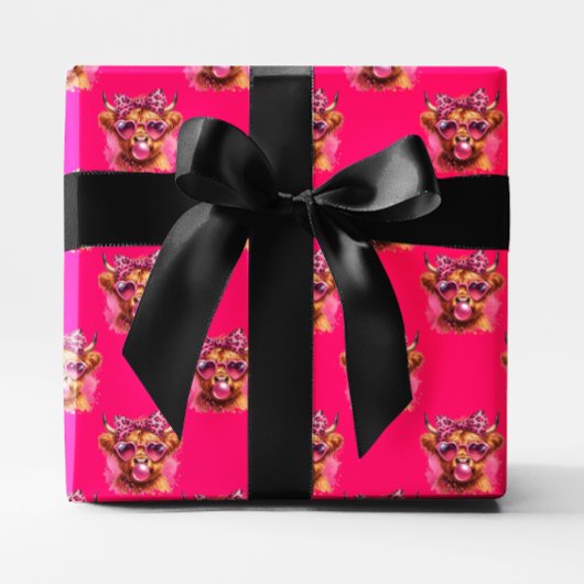 Rosa Bubble Gum Highland Cow Geschenkpapier