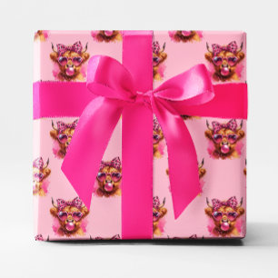 Rosa Bubble Gum Highland Cow Geschenkpapier