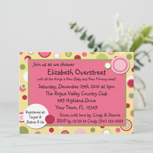 Rosa Bubble Gum Yum Baby Dusche Party Einladung (Stehend Vorderseite)