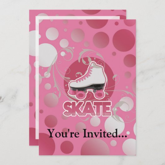 Rosa Bubble Roller Skate, Skaten Einladung (Vorne/Hinten)
