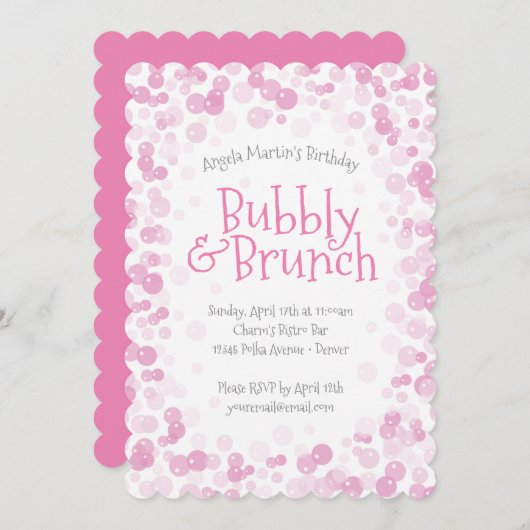 Rosa Bubbly and Brunch Party Einladung (Vorne/Hinten)