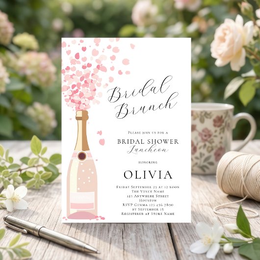 Rosa Bubbly Brunch Brautparty Einladung