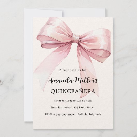 Rosa Bube elegant Quinceanera Luxus Einladung (Vorderseite)