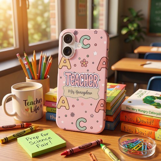 Rosa Buchstaben Lehrer Schulmuster iPhone 16 Hülle