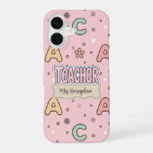 Rosa Buchstaben Lehrer Schulmuster iPhone 16 Hülle (Rückseite)