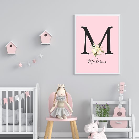 Rosa Buchstaben 'M' Kinderzimmer Name Wand Kunst