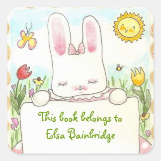 Rosa Buchzeichen Quadratischer Aufkleber