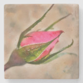 Rosa Bud Blume Marbella Steinuntersetzer (Vorderseite)