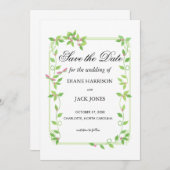 Rosa Buds auf grüner Hochzeit speichern das Datum Einladung (Vorne/Hinten)