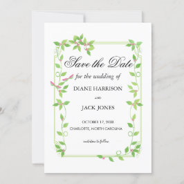 Rosa Buds auf grüner Hochzeit speichern das Datum Einladung