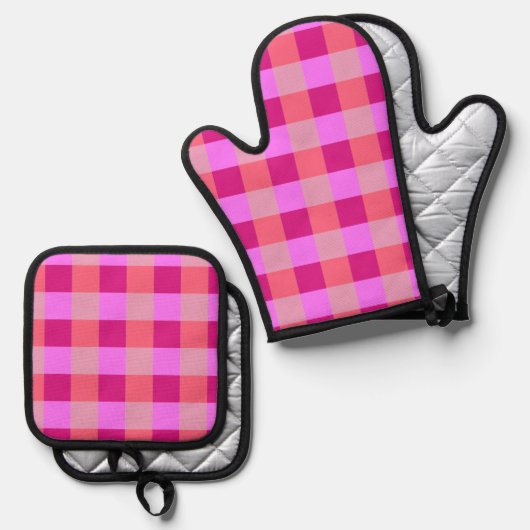 Rosa Buffalo Kariert Checked Ofenhandschuh & Topflappen-Set (Vorderseite/Rückseite)