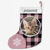 Rosa Buffalo Kariertes Cat Cat Foto Kleiner Weihnachtsstrumpf (Rückseite)