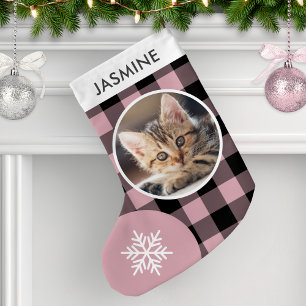 Rosa Buffalo Kariertes Cat Cat Foto Kleiner Weihnachtsstrumpf