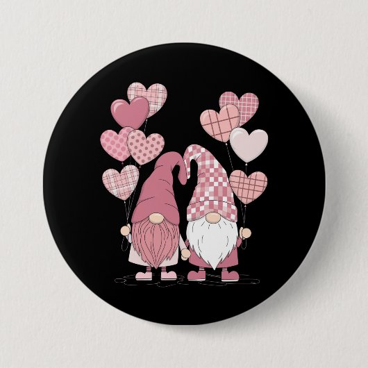 Rosa Buffalo Kariertes Herz Gnomes Valentinstag Button (Vorderseite)