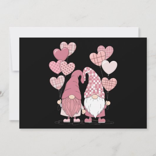 Rosa Buffalo Kariertes Herz Gnomes Valentinstag Einladung (Vorderseite)