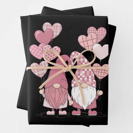 Rosa Buffalo Kariertes Herz Gnomes Valentinstag Geschenkpapier Set (Beispiel)