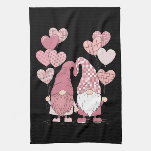 Rosa Buffalo Kariertes Herz Gnomes Valentinstag Geschirrtuch (Vertikal)
