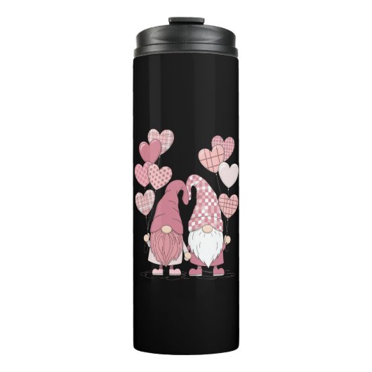 Rosa Buffalo Kariertes Herz Gnomes Valentinstag Thermosbecher (Vorderseite)
