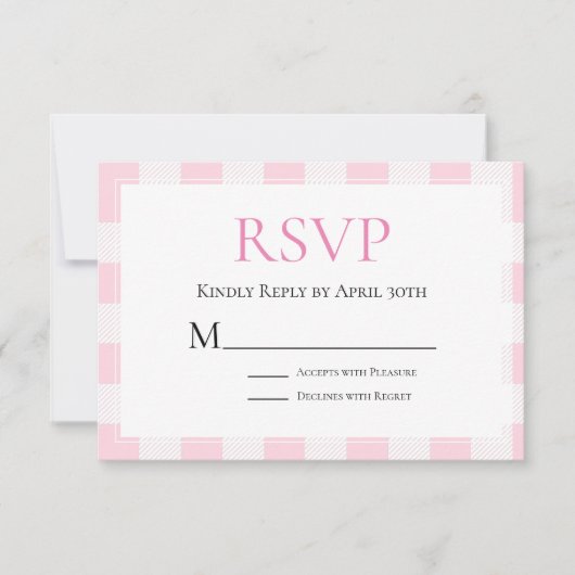 Rosa Buffalo Karo Wedding RSVP Karte (Vorderseite)