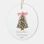 Rosa Bug Erster Weihnachtsgebrauch Foto Ornament (Links)