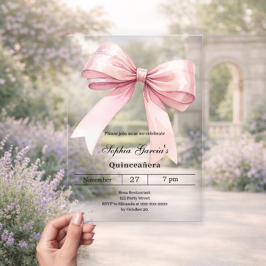 Rosa Bug Quinceanera Luxus Acryleinladungen