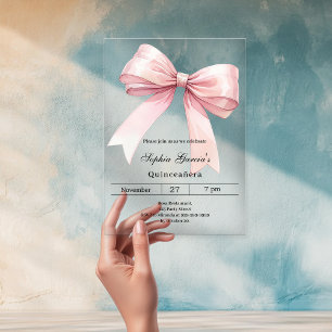 Rosa Bug Quinceanera Luxus Acryleinladungen