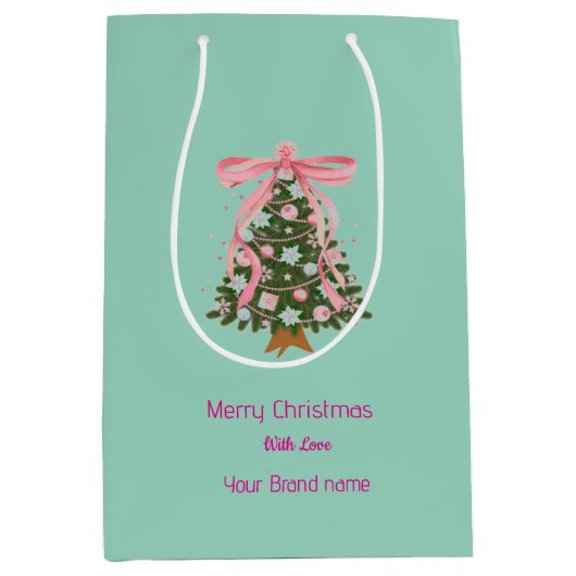 Rosa Bug Weihnachtsbaum Firmenname Mittlere Geschenktüte (Vorderseite)