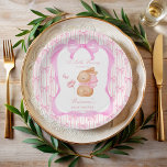 Rosa Bugbaby-Dusche mit Monogramm Pappteller<br><div class="desc">Rosa Bugband niedliche Babydusche personalisierte Papiervorlage Teller,  pastellrosa Hase mit einem Band Babydusche mit Monogramm Papier Teller Boho Babydusche angepasste Teller Federbunny personalisierte Tischdekoration Babymädchen Babydusche bedruckte Papiertücher Teller Sonnendusche Party liefert</div>