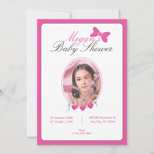 Rosa Bugband Foto Babydusche Einladung (Vorderseite)