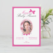 Rosa Bugband Foto Babydusche Einladung (Stehend Vorderseite)