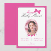 Rosa Bugband Foto Babydusche Einladung (Vorne/Hinten)