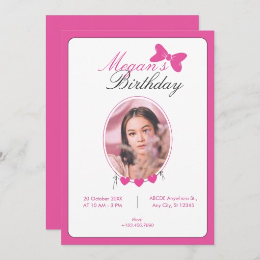 Rosa Bugband Foto Geburtstag Einladung (Vorne/Hinten)