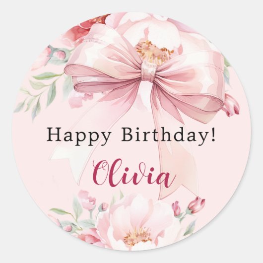 Rosa Bugblumen Geburtstag Runder Aufkleber (Vorderseite)