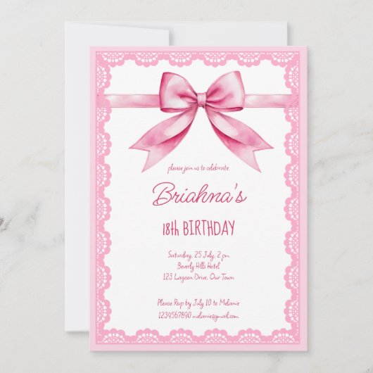 Rosa Bugcoquette Geburtstagsparty Einladung (Vorderseite)