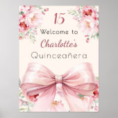 Rosa Bugcreme-Blüten Quinceanera Begrüßungszeichen Poster (Vorne)