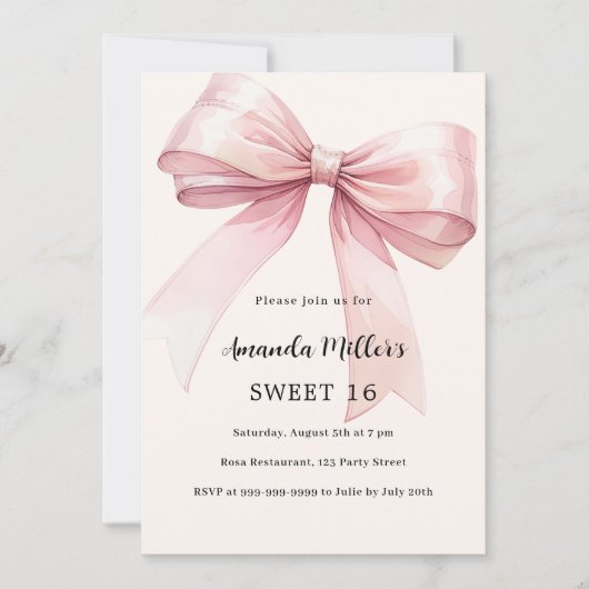 Rosa Bugcreme elegant SWEET 16 Einladung (Vorderseite)