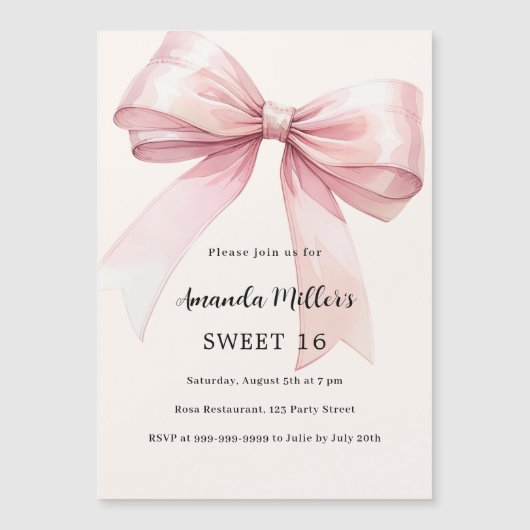 Rosa Bugcreme elegant SWEET 16 Luxus Magneteinladung (Vorderseite)