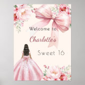 Rosa Bugcreme florale Kleid Sweet 16 willkommen Poster (Vorne)