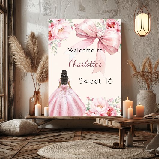 Rosa Bugcreme florale Kleid Sweet 16 willkommen Poster