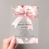 Rosa Bugcreme florale Mädchen klar Taufe Acryleinladungen (Insitu (Handheld))