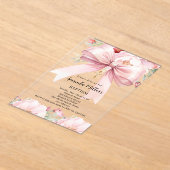 Rosa Bugcreme florale Mädchen klar Taufe Acryleinladungen (Ablage )