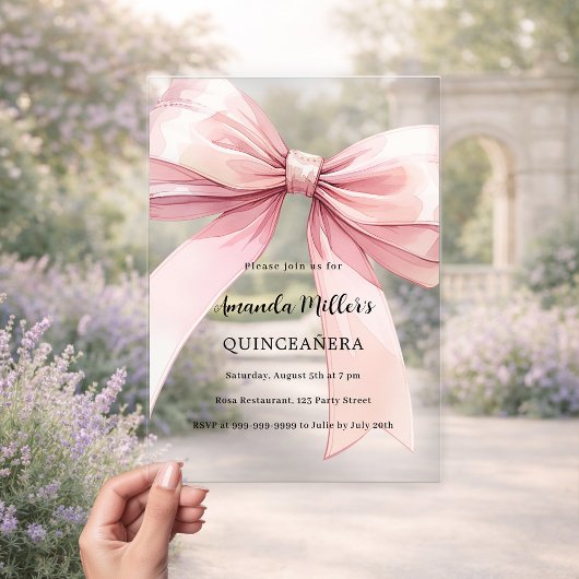 Rosa Bugcreme klare Quinceanera Acryleinladungen
