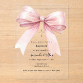 Rosa Bugcreme Mädchen klare Taufe Acryleinladungen (Vorderseite)