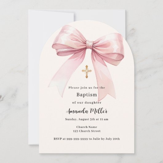 Rosa Bugcreme Mädchen Taufe Einladung (Vorderseite)