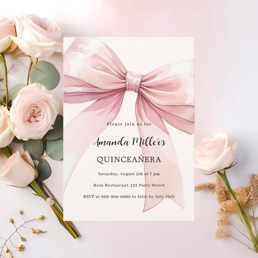 Rosa Bugcreme Quinceanera Einladung