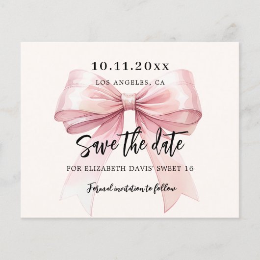 Rosa Bugcreme Sweet 16 Save the Date Flyer (Vorne)