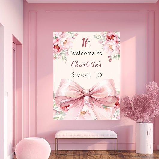 Rosa Bugcremefloralen Sweet 16 welcome Poster