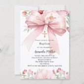 Rosa Bugfloralen Mädchen Taufe Einladung (Vorderseite)