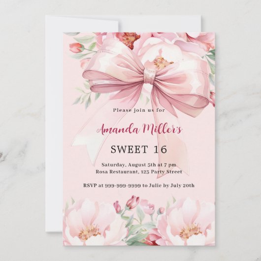 Rosa Bugfloralen Sweet 16 Einladung (Vorderseite)